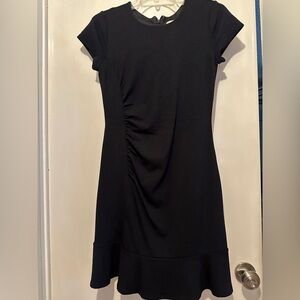 LOFT Black Crewneck Short Sleeve Dress with Ruffle Hem